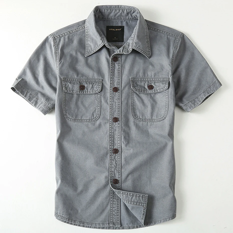 Cargo Shirts Men Summer Short Sleeve Shirt Cotton Fashion Vintage Solid Color Shirts Jacket Male
Cargo Shirts Men Summer Short Sleeve Shirt Cotton Fashion Vintage Solid Color Shirts Jacket Male