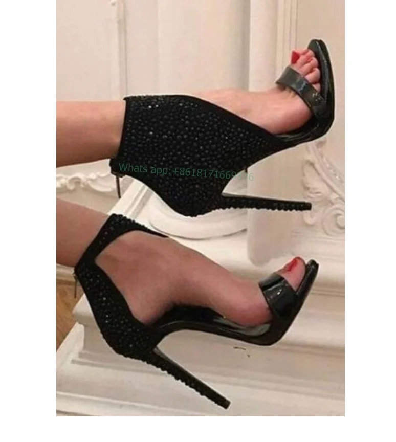 Peep Toe Rhinestone Stiletto High Heel Sandals Women Ankle Zip Sexy Black Crystal Sandals 2023 Fashion Lady Shoes Design
Peep Toe Rhinestone Stiletto High Heel Sandals Women Ankle Zip Sexy Black Crystal Sandals 2023 Fashion Lady Shoes Design