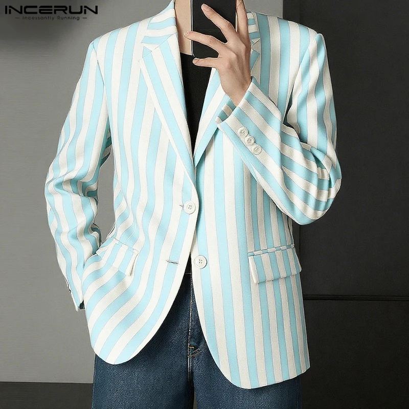 INCERUN Men Striped Blazer Lapel Long Sleeve Button Casual Male Suit Streetwear Spring Autumn Fashion Thin Coats Blazer Men 2025
INCERUN Men Striped Blazer Lapel Long Sleeve Button Casual Male Suit Streetwear Spring Autumn Fashion Thin Coats Blazer Men 2025