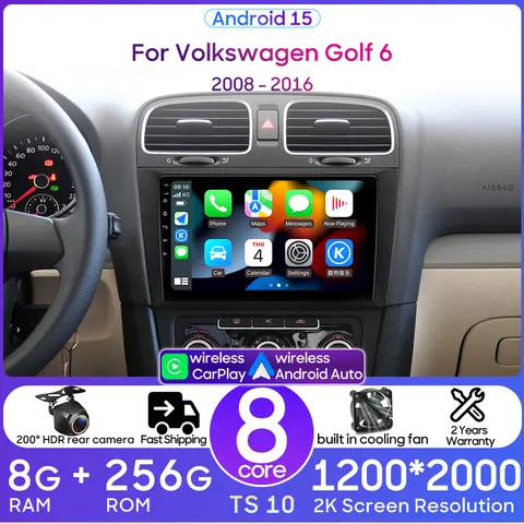 Android 15 Car Radio for Volkswagen VW Golf 6 MK6 GTI 2008 - 2016 Wireless Carplay 4G DSP 2 Din Multimedia Auto Video Player