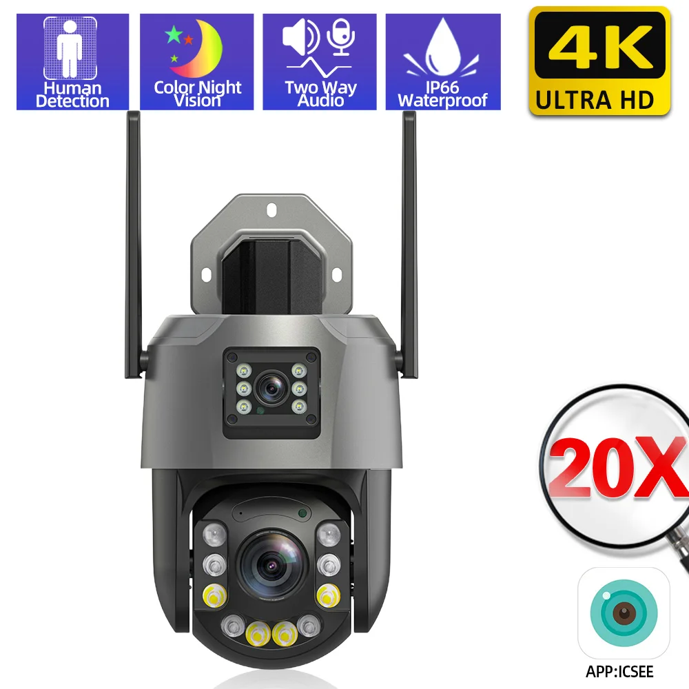 ICsee 4K 8MP IP Camera WiFi 20X Zoom Outdoor Dual Lens Dual Screens PTZ Cameras Human Detection Security Video Surveillance Cam
ICsee 4K 8MP IP Camera WiFi 20X Zoom Outdoor Dual Lens Dual Screens PTZ Cameras Human Detection Security Video Surveillance Cam