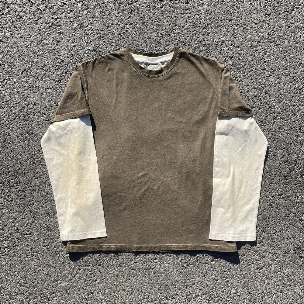 Wang Studio Only Does Heart's Delight! Dirty Long T with Short Sleeve Dirtied Look Vintage Two-Piece False Design Earth Tone
Wang Studio Only Does Heart's Delight! Dirty Long T with Short Sleeve Dirtied Look Vintage Two-Piece False Design Earth Tone