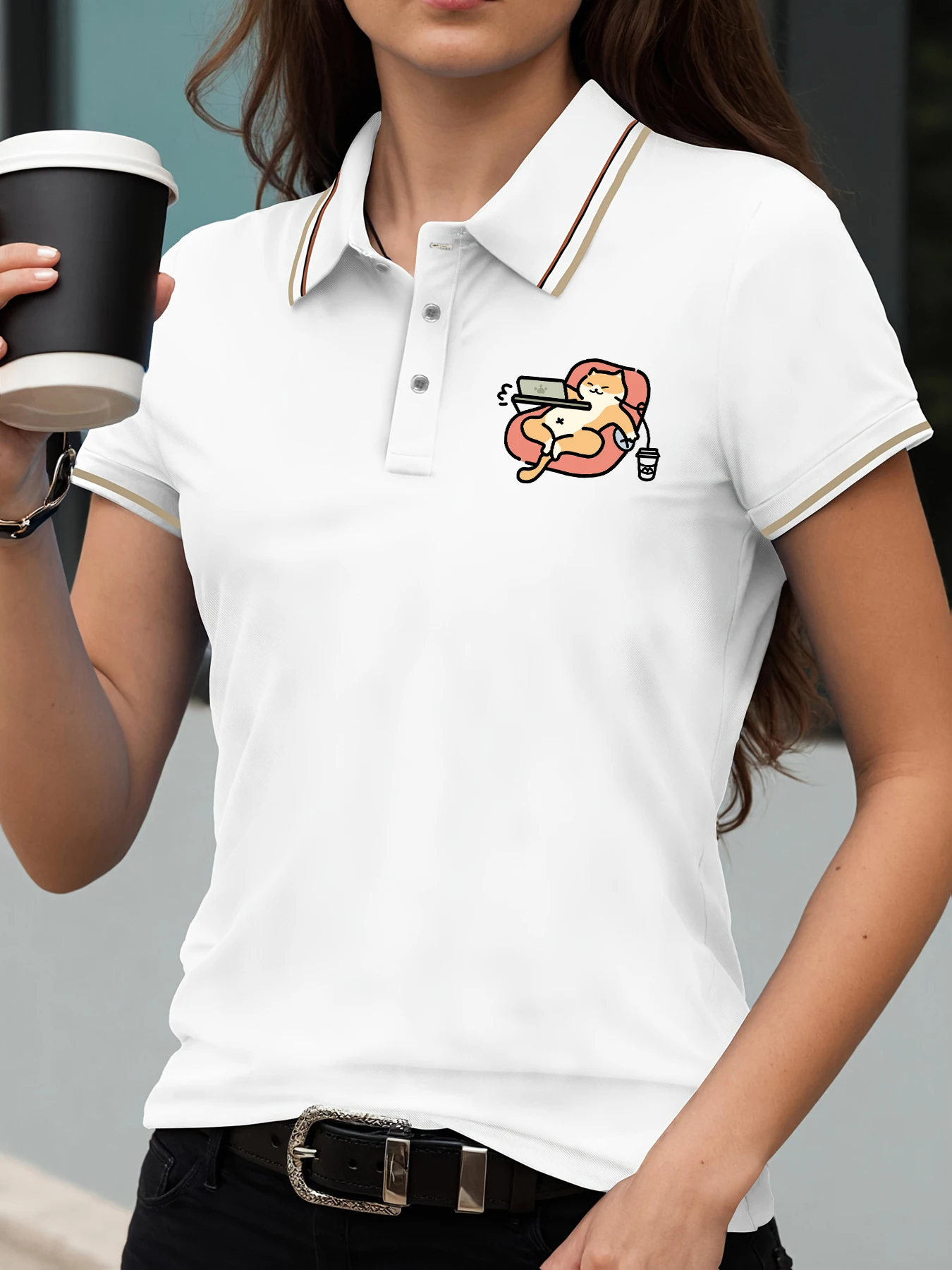 Cats Dream Of Working Printing Women Polo Shirts Hip Hop Summer T-Shirt Casual Contrast Clothes Woman Lapel Culture Short Sleeve
Cats Dream Of Working Printing Women Polo Shirts Hip Hop Summer T-Shirt Casual Contrast Clothes Woman Lapel Culture Short Sleeve