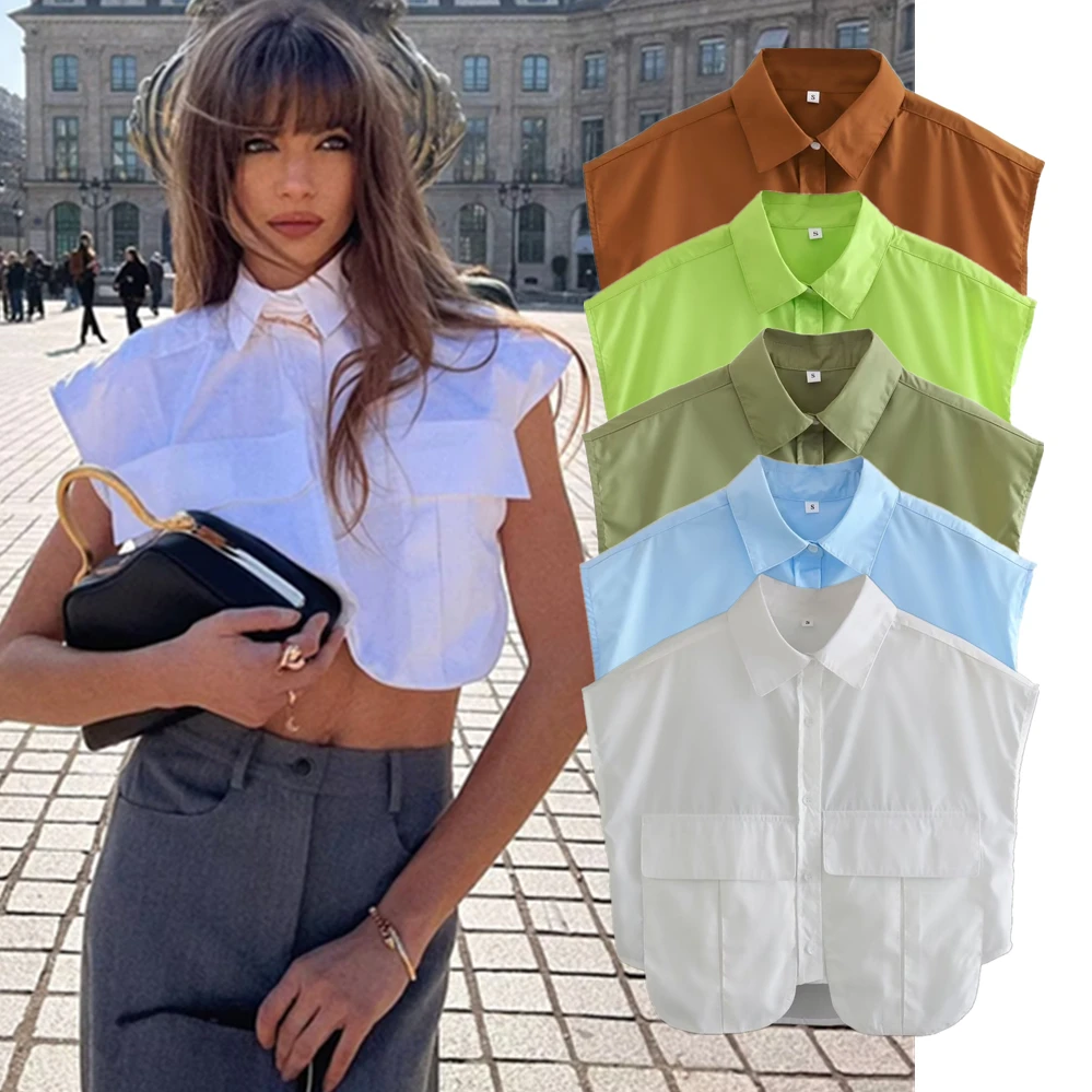 Увядшие карманы украшения французские Instagram Мода блогера High Street короткая рубашка однотонная Повседневная летняя рубашка Топ для женщин
Увядшие карманы украшения французские Instagram Мода блогера High Street короткая рубашка однотонная Повседневная летняя рубашка Топ для женщин