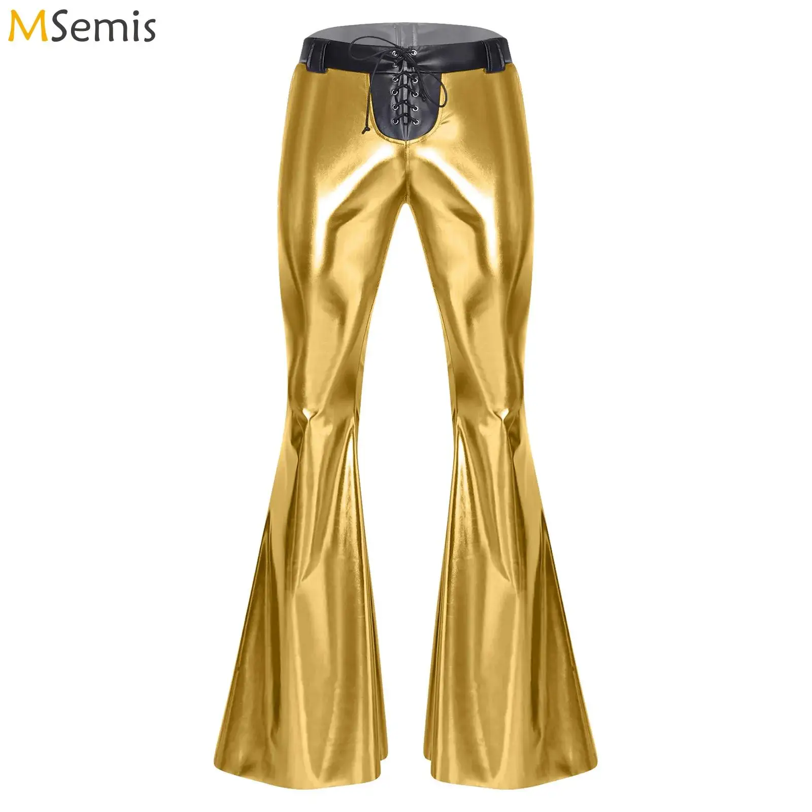 Mens Metallic Shiny 70s Disco Jazz Dance Flared Long Pants Lacing Waist Bell Bottom Trousers Clubwear Vintage Cowboy Costume
Mens Metallic Shiny 70s Disco Jazz Dance Flared Long Pants Lacing Waist Bell Bottom Trousers Clubwear Vintage Cowboy Costume
