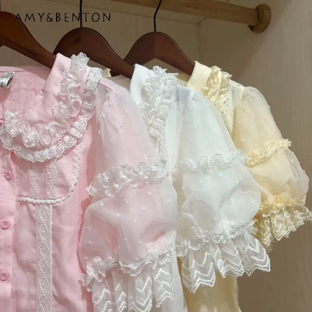 Original Lolita Doll Collar Pure Cotton Inner Shirt Cute Sweet Lace Splicing Short-sleeved Thin Shirt Women Kawaii Womens Tops
Original Lolita Doll Collar Pure Cotton Inner Shirt Cute Sweet Lace Splicing Short-sleeved Thin Shirt Women Kawaii Womens Tops