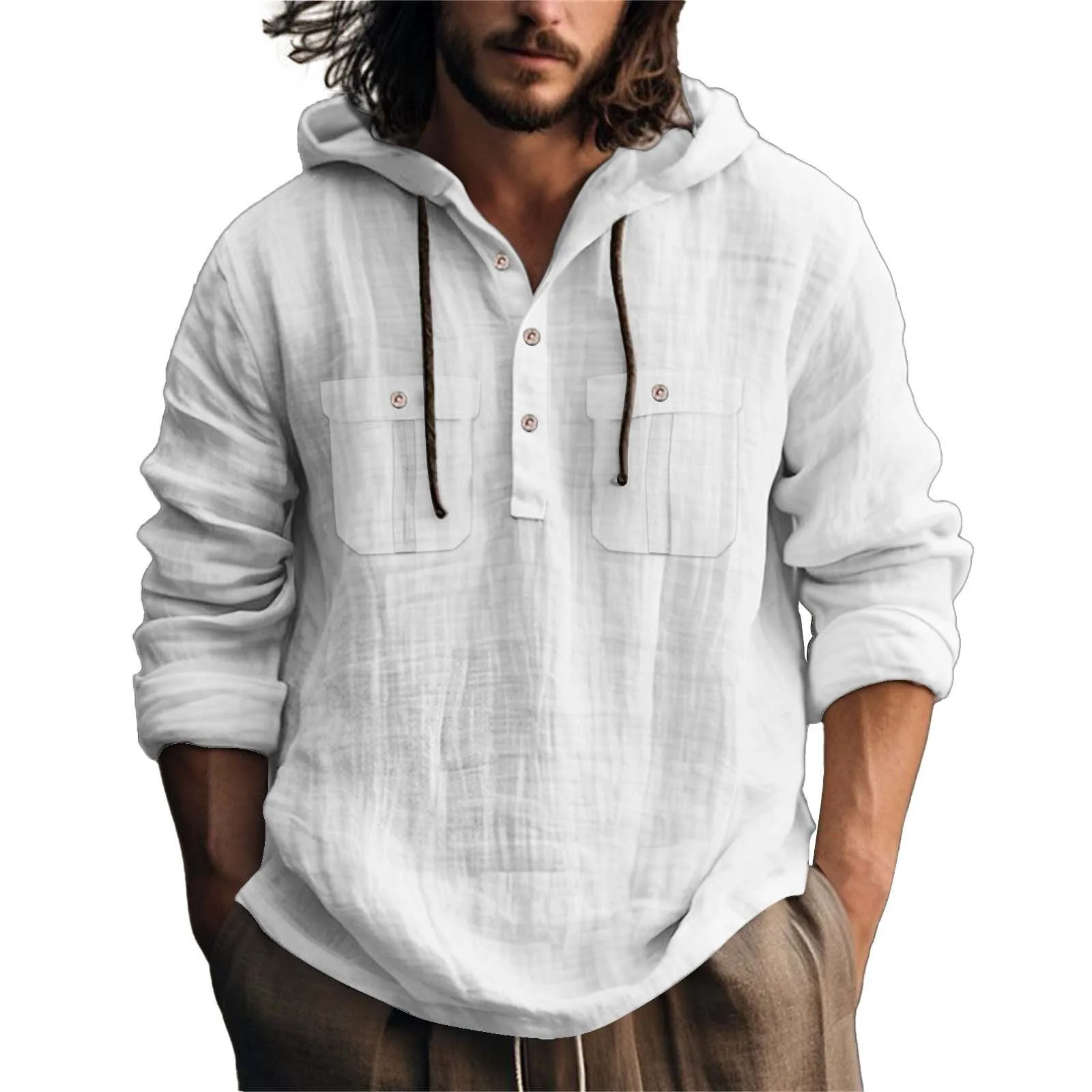 Men's Linen Hoodie Shirt Tops Button Down Hooded Long Sleeve Loose Breathable Henley Shirt Men Spring Summer Casual Shirts
Men's Linen Hoodie Shirt Tops Button Down Hooded Long Sleeve Loose Breathable Henley Shirt Men Spring Summer Casual Shirts