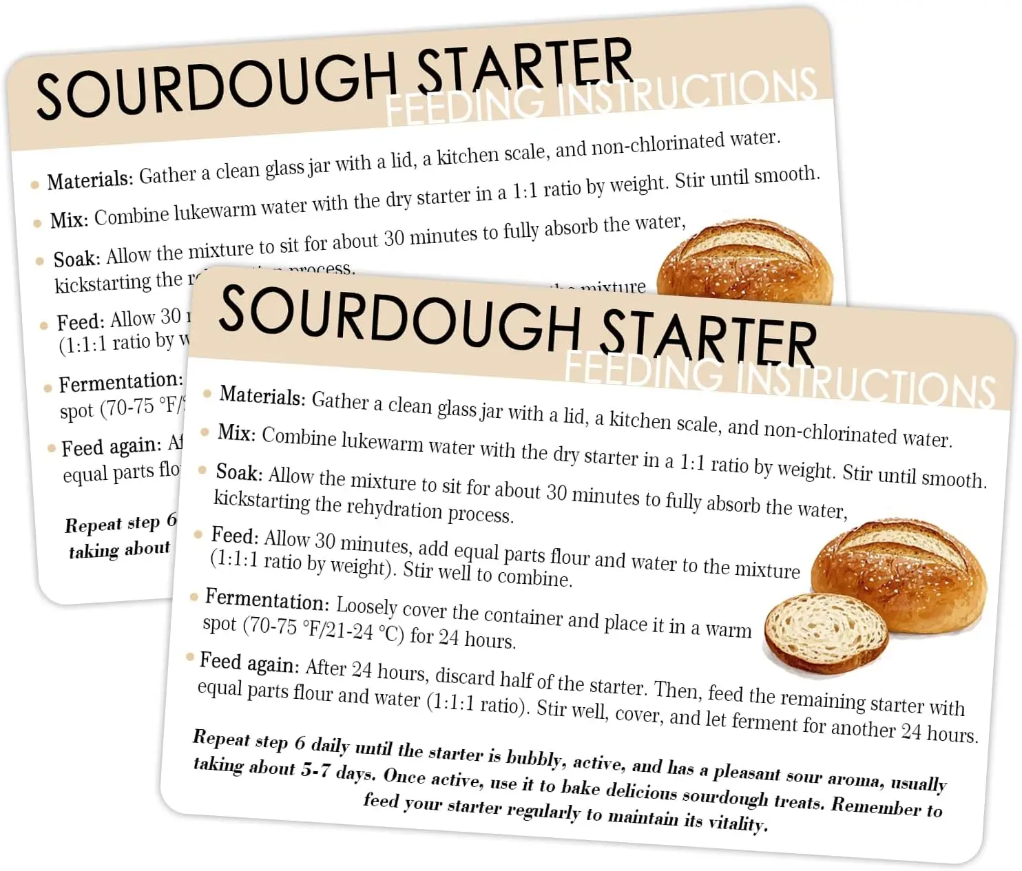 30 Pcs Sourdough Starter Feeding Care Instruction Cards 4 * 6 inches Nurturing Sourdough Starter Guide Starter Fermentation
30 Pcs Sourdough Starter Feeding Care Instruction Cards 4 * 6 inches Nurturing Sourdough Starter Guide Starter Fermentation