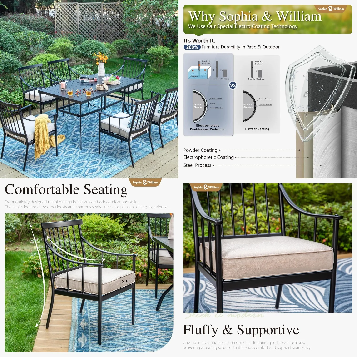 7pc Metal Patio Dining Set Rectangle Table Umbrella Hole 6 Armchairs Cushions Outdoor Garden Deck Customized
7pc Metal Patio Dining Set Rectangle Table Umbrella Hole 6 Armchairs Cushions Outdoor Garden Deck Customized
