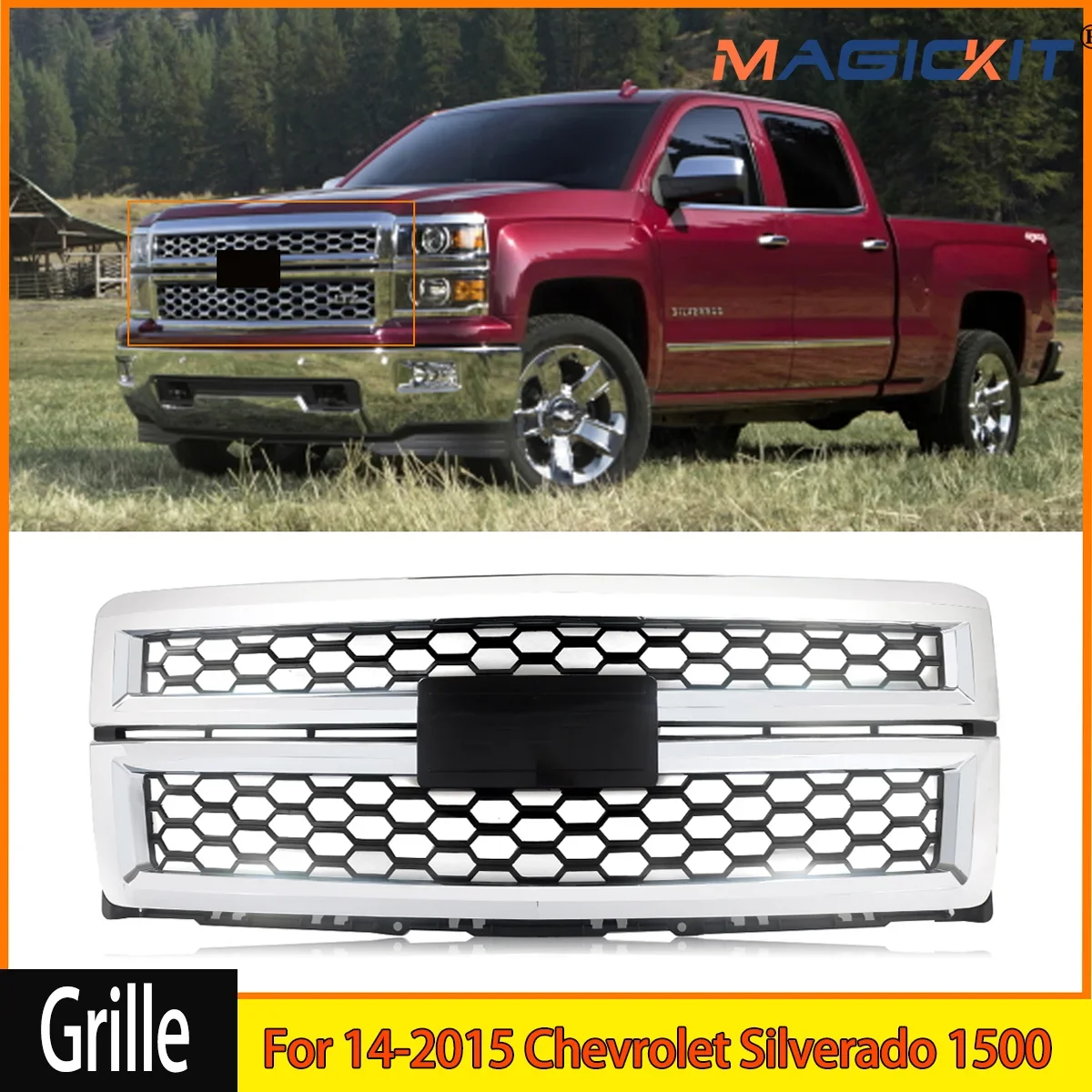 Front Bumper Upper Grille Grill Chrome Surround Black 2014-2015 Chevrolet Silverado 1500 CAR Accessories ABS front grill
Front Bumper Upper Grille Grill Chrome Surround Black 2014-2015 Chevrolet Silverado 1500 CAR Accessories ABS front grill