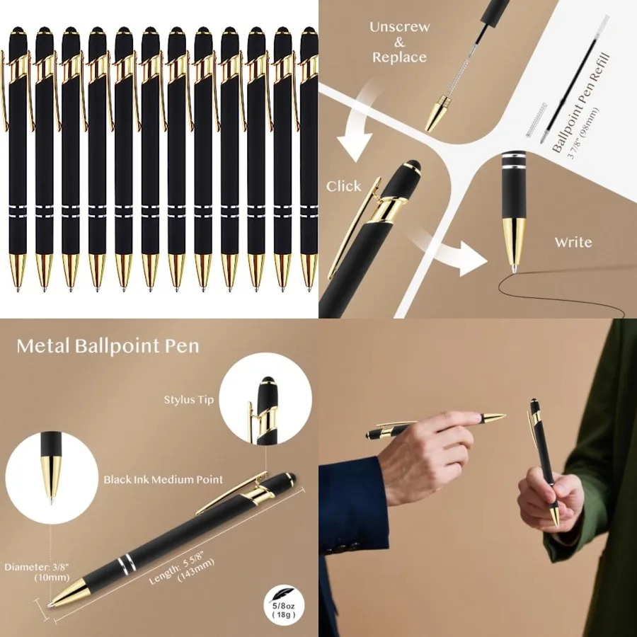 12 Pack Ballpoint Pen with Stylus Tip, 1.0 mm Black Ink Smooth Writing Pens, Metal Stylus Pens for Touch Screens
12 Pack Ballpoint Pen with Stylus Tip, 1.0 mm Black Ink Smooth Writing Pens, Metal Stylus Pens for Touch Screens