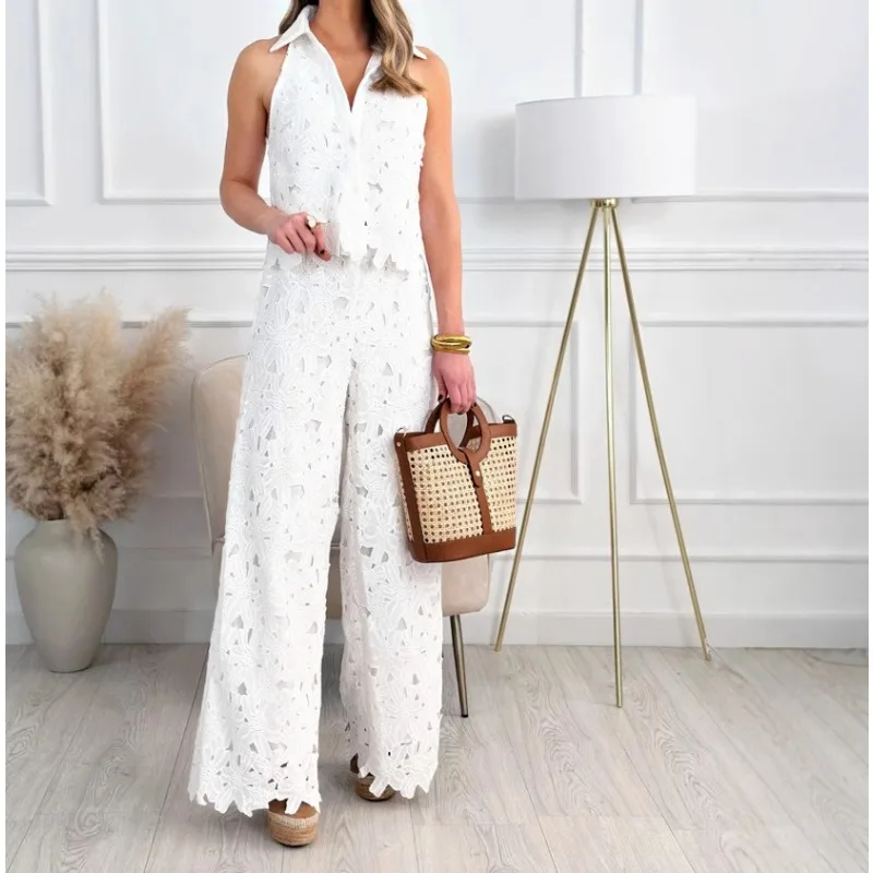 2026 Summer French Summer Heavy Industry Embroidered Hollow V-neck Vest Top Wide-leg Straight Trousers Set
2026 Summer French Summer Heavy Industry Embroidered Hollow V-neck Vest Top Wide-leg Straight Trousers Set