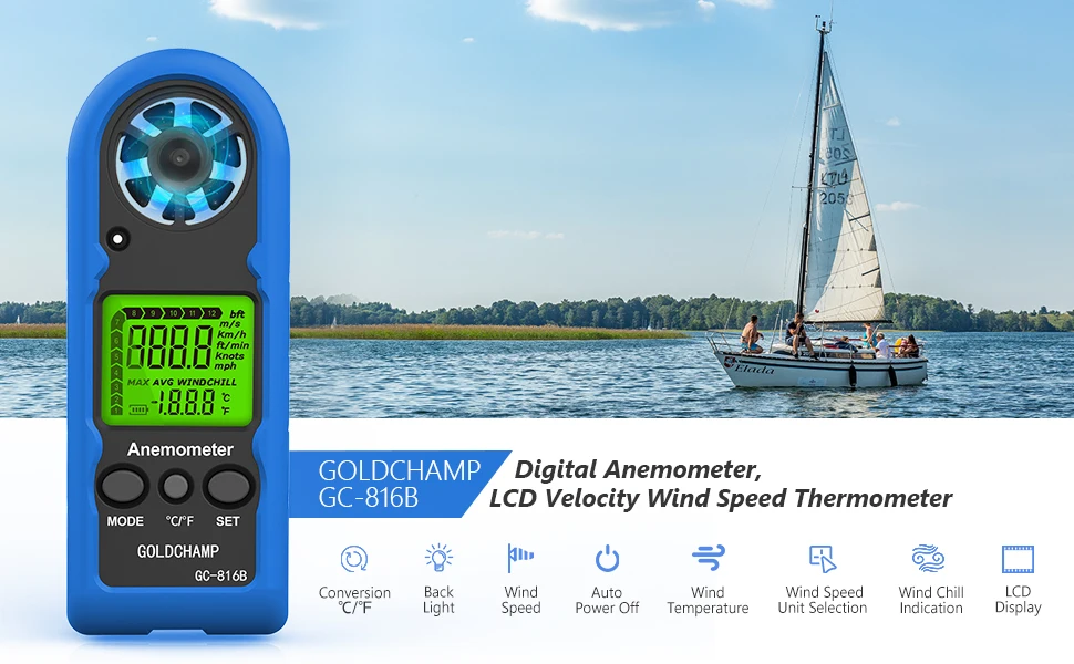 816B Anemometer Wind Speed & Temperature Meter, Digital Air Flow Gauge for Outdoor HVAC Drone Industry, ℃/℉, LCD Backlight
816B Anemometer Wind Speed & Temperature Meter, Digital Air Flow Gauge for Outdoor HVAC Drone Industry, ℃/℉, LCD Backlight