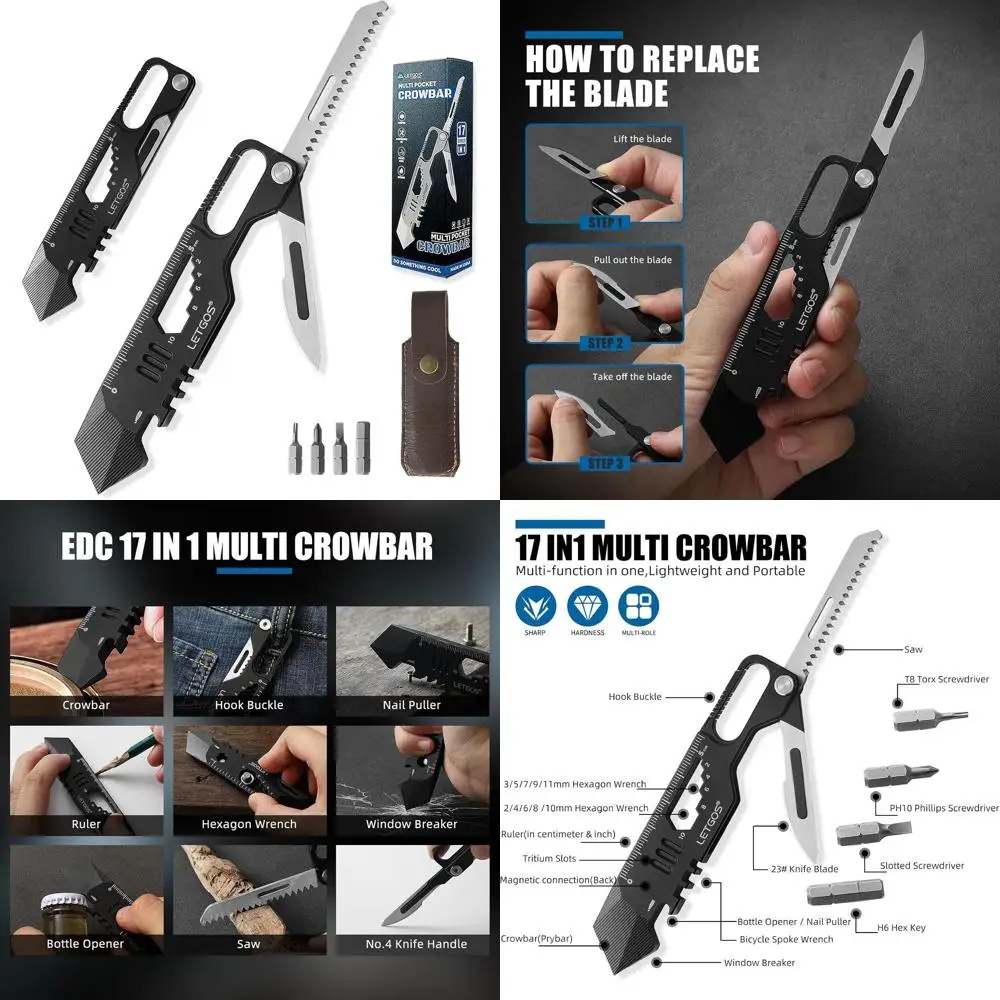Compact 17-Function Titanium Pocket Tool with Pry Bar, Portable EDC for Camping, Survival, and Everyday Carry in Deep Black
Compact 17-Function Titanium Pocket Tool with Pry Bar, Portable EDC for Camping, Survival, and Everyday Carry in Deep Black