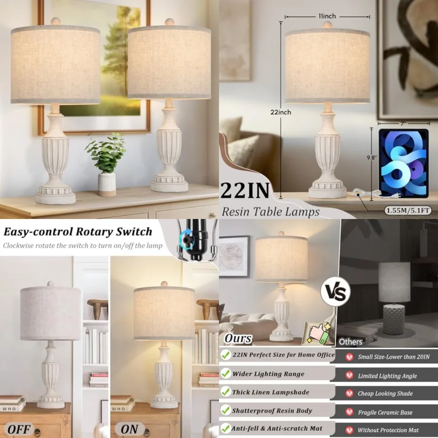 22" Farmhouse Table Lamps Set of 2, Rustic Vintage Table Lamps for Living Room Bedroom, Antique Bedside Desk Lamps with Linen S
22" Farmhouse Table Lamps Set of 2, Rustic Vintage Table Lamps for Living Room Bedroom, Antique Bedside Desk Lamps with Linen S