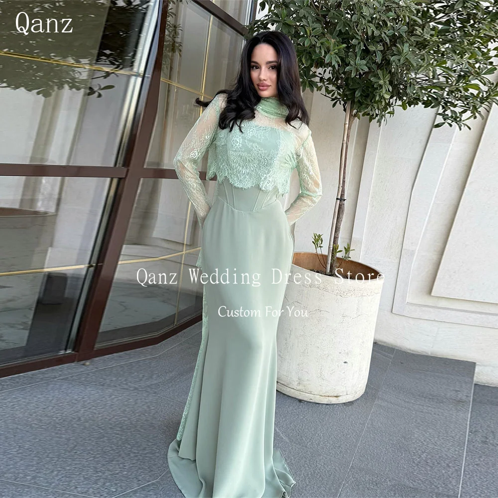 Qanz Dubai Sage Green Evening Dresses Mermaid Lace Vestidos De Fiesta Elegantes 2025 Long Sleeves Robe De Soirée Customized
Qanz Dubai Sage Green Evening Dresses Mermaid Lace Vestidos De Fiesta Elegantes 2025 Long Sleeves Robe De Soirée Customized