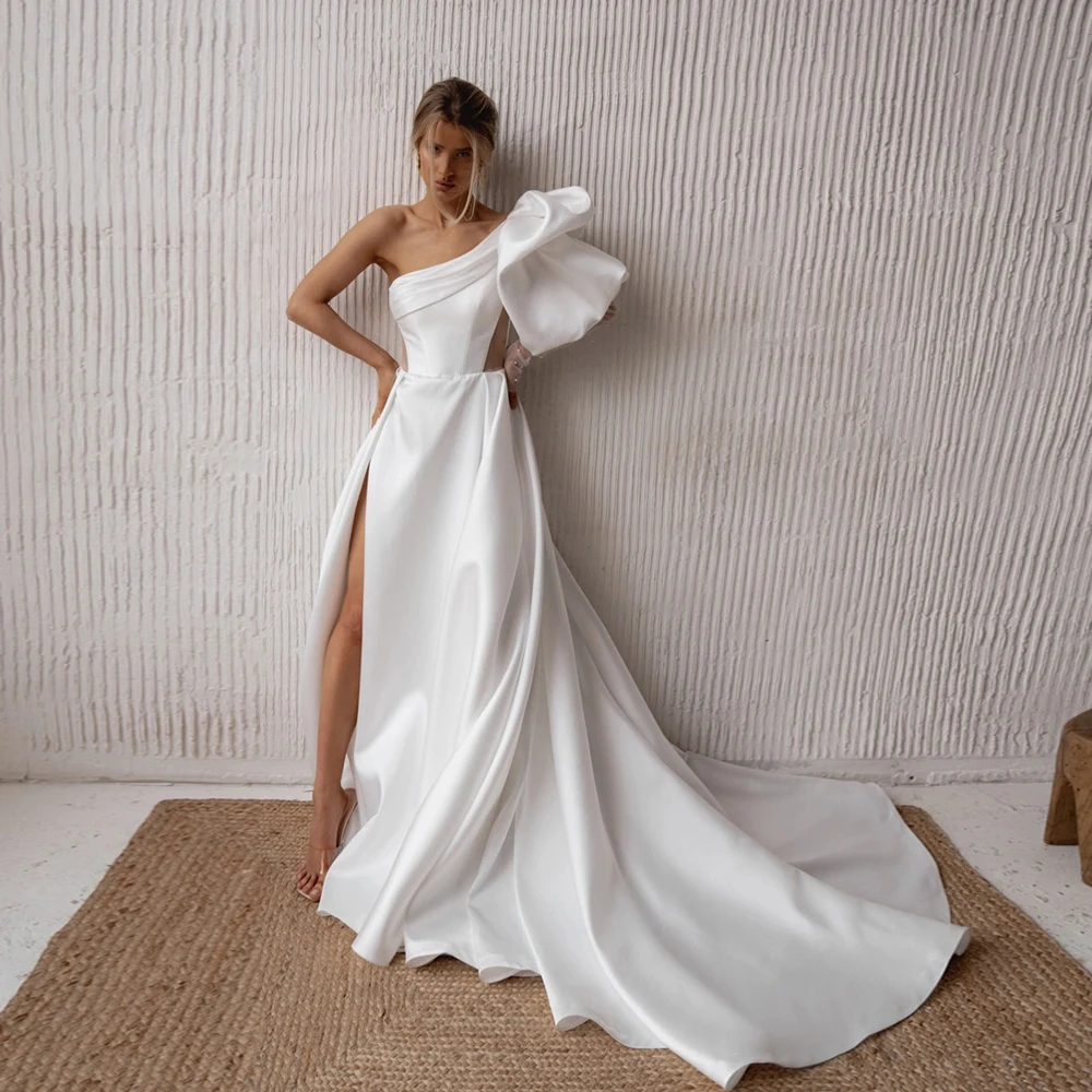 Изысканные свадебные платья цвета слоновой кости с открытыми плечами Свадебные платья с скользящим шлейфом сбоку Новое атласное платье Vestido De Novia De Summer
Изысканные свадебные платья цвета слоновой кости с открытыми плечами Свадебные платья с скользящим шлейфом сбоку Новое атласное платье Vestido De Novia De Summer