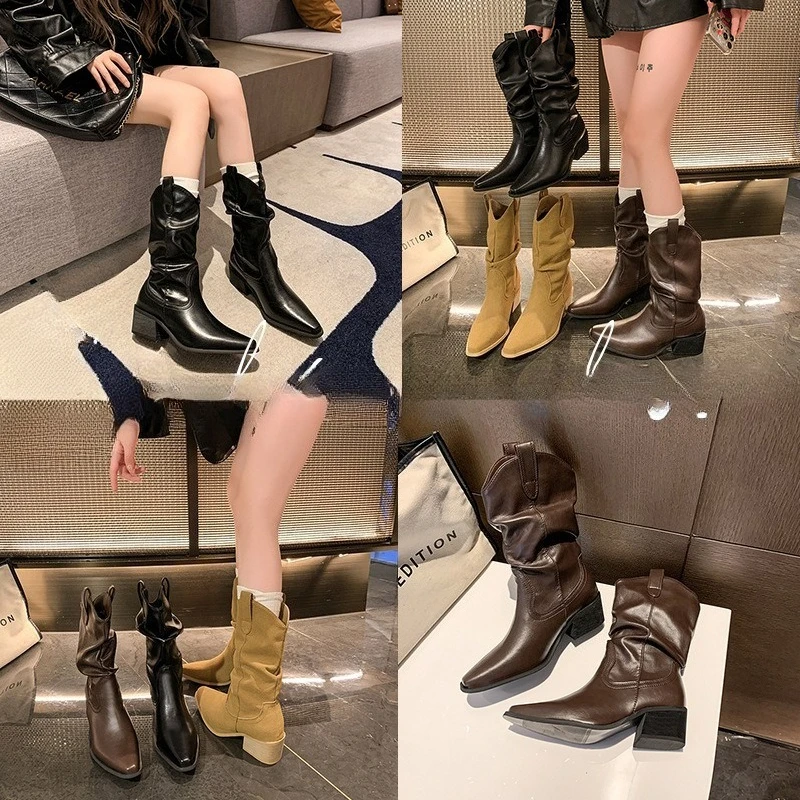 Spring and Autumn Coarse Heel Pointed Fashion Versatile Short Boots Solid Color Retro Folded Western Short Tube Stacked Boots
Spring and Autumn Coarse Heel Pointed Fashion Versatile Short Boots Solid Color Retro Folded Western Short Tube Stacked Boots