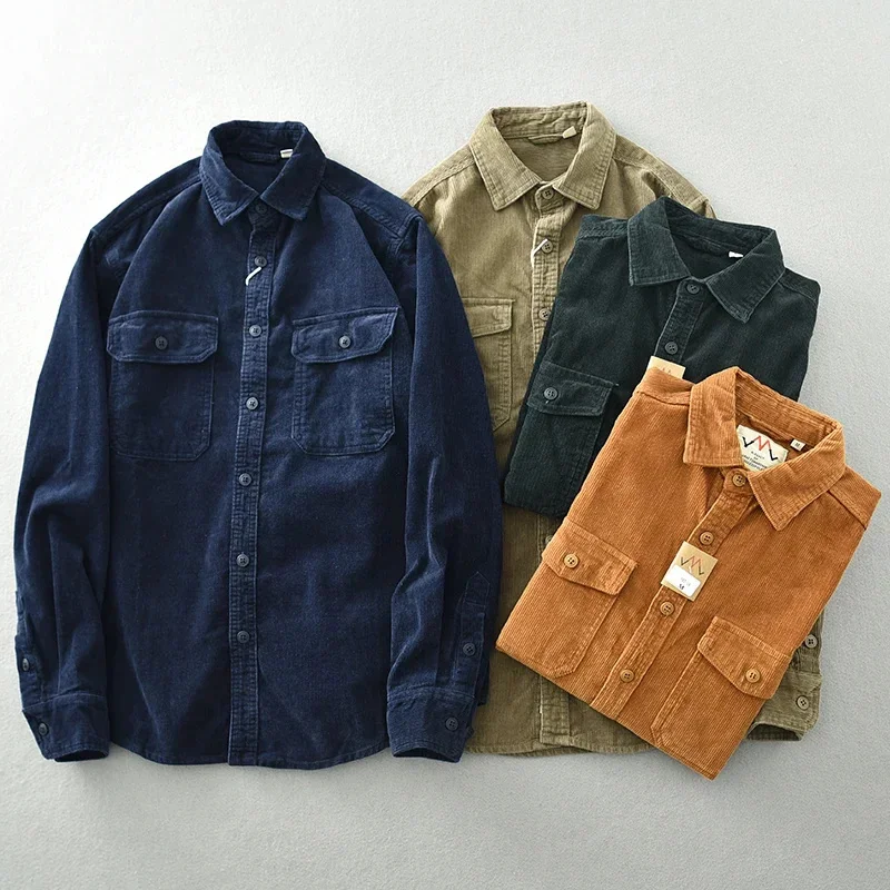 Vintage heavy May Khaki corduroy men's shirt long sleeve loose cargo bag casual coat
Vintage heavy May Khaki corduroy men's shirt long sleeve loose cargo bag casual coat