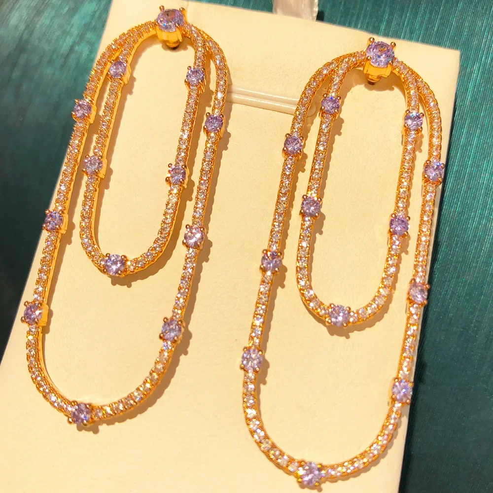 Soramoore Romantic Long Oval Pink Purple Earrings For Women Wedding Party Shiny Full CZ Earrings Fashion Jewelry High Quality
Soramoore Romantic Long Oval Pink Purple Earrings For Women Wedding Party Shiny Full CZ Earrings Fashion Jewelry High Quality