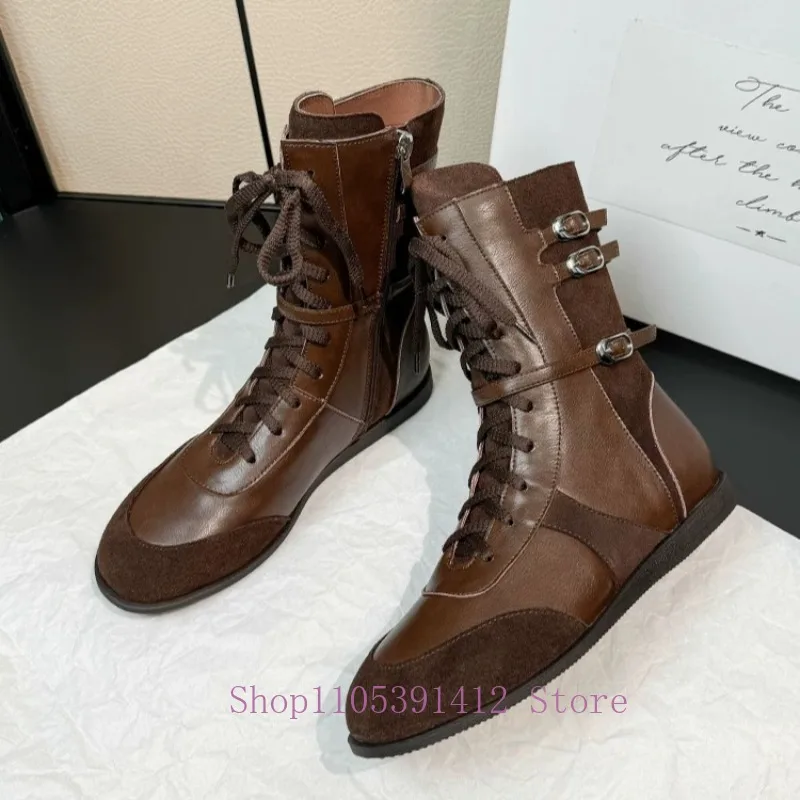 Vintage Buckle Flat Motorcycle Boots Women Footwear Western Boxing Boots Genuine Leather Lace-up Ankle Boots
Vintage Buckle Flat Motorcycle Boots Women Footwear Western Boxing Boots Genuine Leather Lace-up Ankle Boots