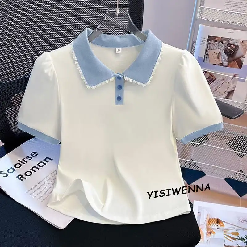 Summer large-size women's clothing new classic contrasting color sports girl style loose lace collar short-sleeved T-shirt
Summer large-size women's clothing new classic contrasting color sports girl style loose lace collar short-sleeved T-shirt