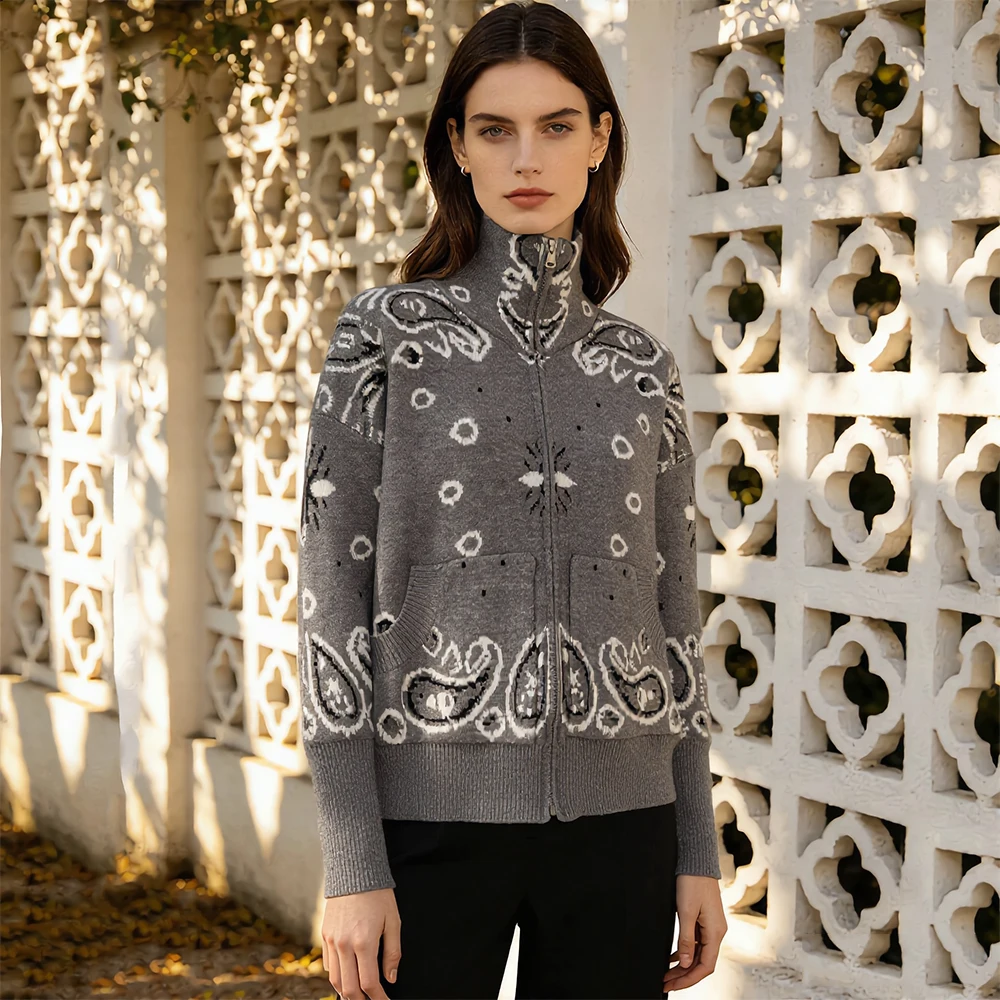 Jaxmonoy Jacquard Cardigan for Women Spring Autumn Fashion Zipper Knitted Jacket Stand Collar Long Sleeve Vintage Style Sweater
Jaxmonoy Jacquard Cardigan for Women Spring Autumn Fashion Zipper Knitted Jacket Stand Collar Long Sleeve Vintage Style Sweater