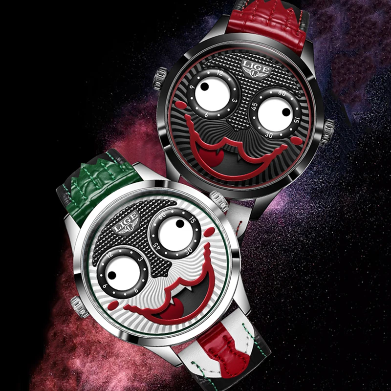 LIGE крутые часы-клоун для мужчин, повседневные спортивные военные мужские кварцевые наручные часы, лучший бренд класса люкс, креативные кожаные мужские часы-джокер
LIGE крутые часы-клоун для мужчин, повседневные спортивные военные мужские кварцевые наручные часы, лучший бренд класса люкс, креативные кожаные мужские часы-джокер
