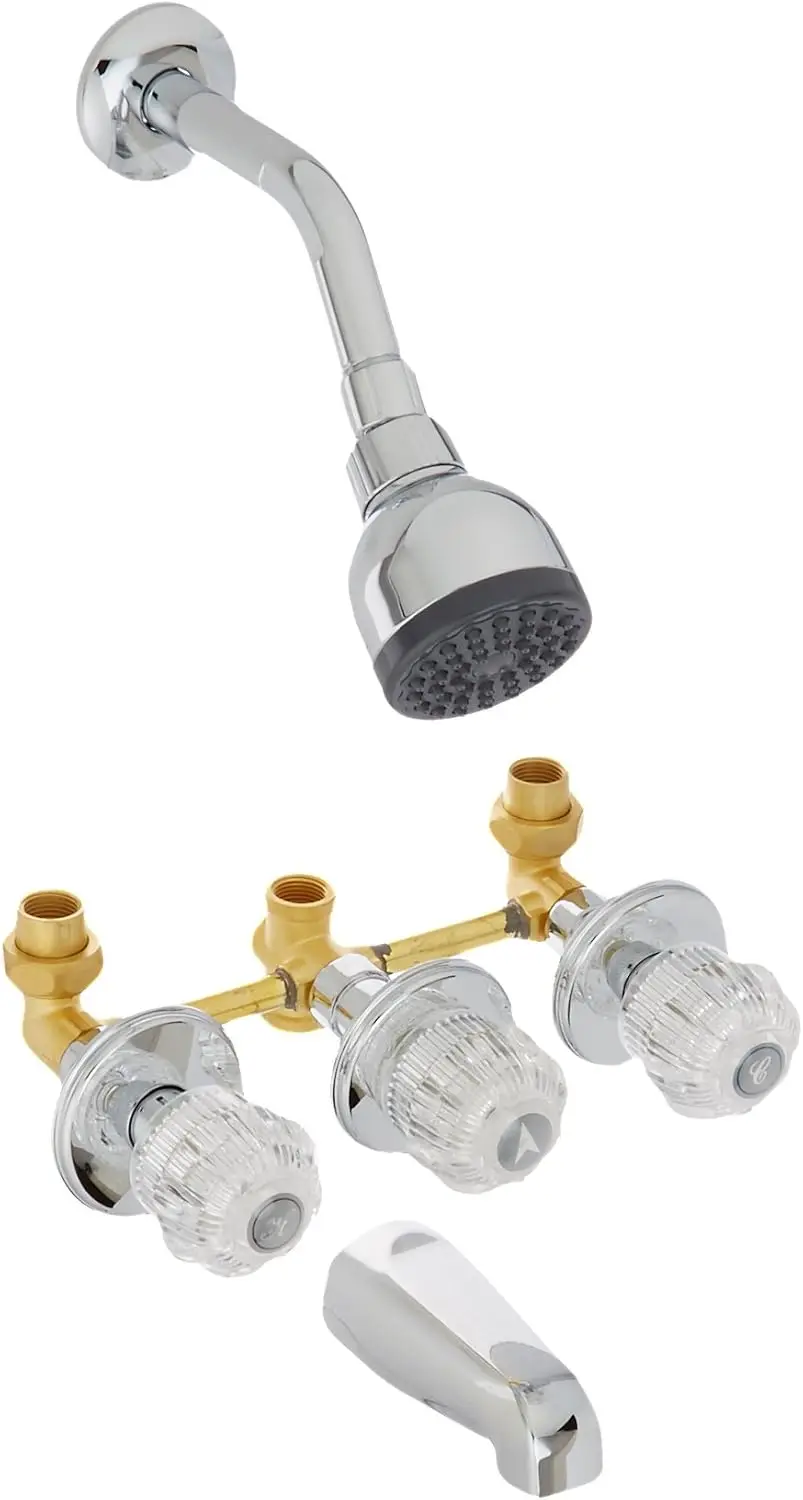Three-Handle One-Spray Bathtub Shower Faucet Set with 5-Year Warranty in Chrome Finish
Three-Handle One-Spray Bathtub Shower Faucet Set with 5-Year Warranty in Chrome Finish