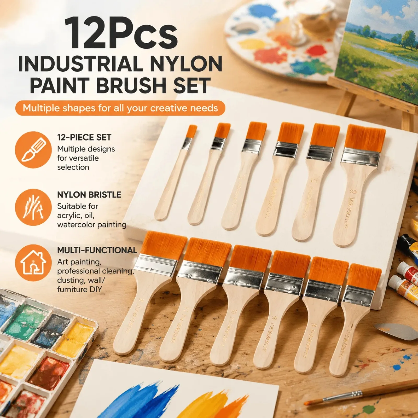 12 Pieces Nylon Hair Paint Brushes Set for Acrylic Oil Watercolor Painting with Wooden Handle Crafting Brushes Kit Perfect for Miniature Rock Ceramic Modeling Art Projects Suitable for Professional Artists Hobbyists
12 Pieces Nylon Hair Paint Brushes Set for Acrylic Oil Watercolor Painting with Wooden Handle Crafting Brushes Kit Perfect for Miniature Rock Ceramic Modeling Art Projects Suitable for Professional Artists Hobbyists