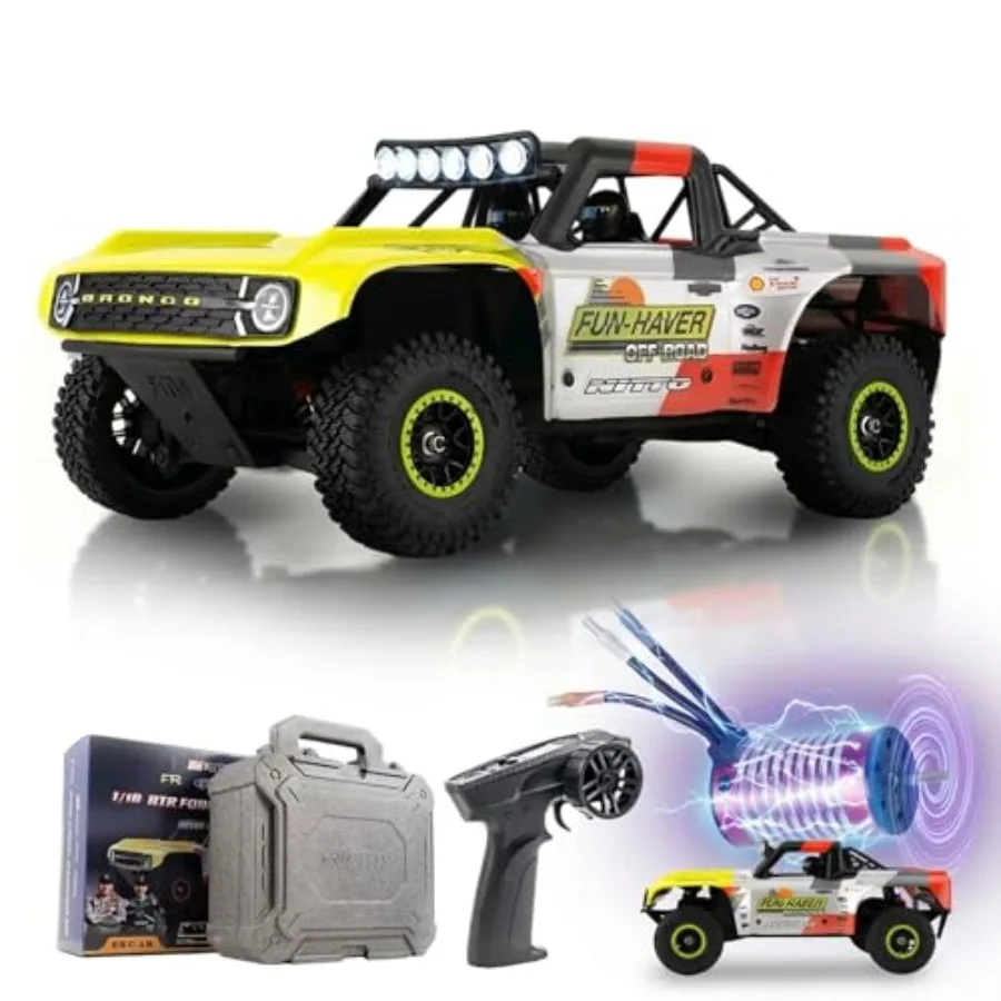 Off-road RC crawler for outdoor use, ABS plastic body, red-black race livery, brushless motor and LED lights
Off-road RC crawler for outdoor use, ABS plastic body, red-black race livery, brushless motor and LED lights