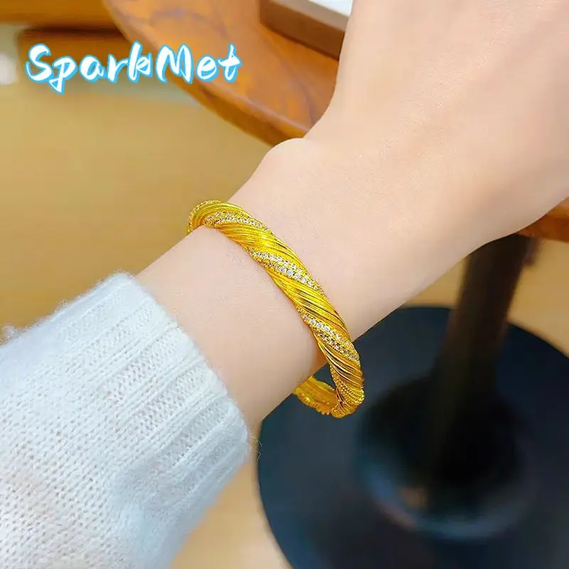 Sparkmet Women's 24K Gold AU999 Drawn-Wire Woven Wheat Ear Open Bangle | Ancient wire-drawing , cheongsam elegance
Sparkmet Women's 24K Gold AU999 Drawn-Wire Woven Wheat Ear Open Bangle | Ancient wire-drawing , cheongsam elegance