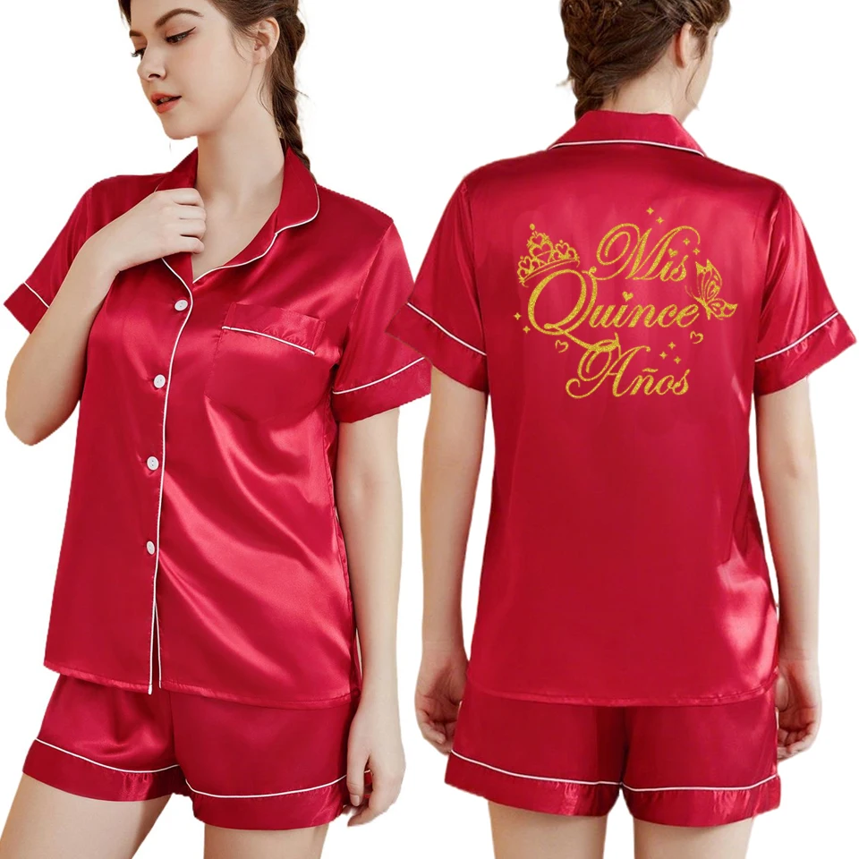 Mis Quince Años Women's Pajamas Set Satin Sleepwear Button Down Tops Shorts Pajama 2 Piece Suit Pyjama Femme Nightwear
Mis Quince Años Women's Pajamas Set Satin Sleepwear Button Down Tops Shorts Pajama 2 Piece Suit Pyjama Femme Nightwear