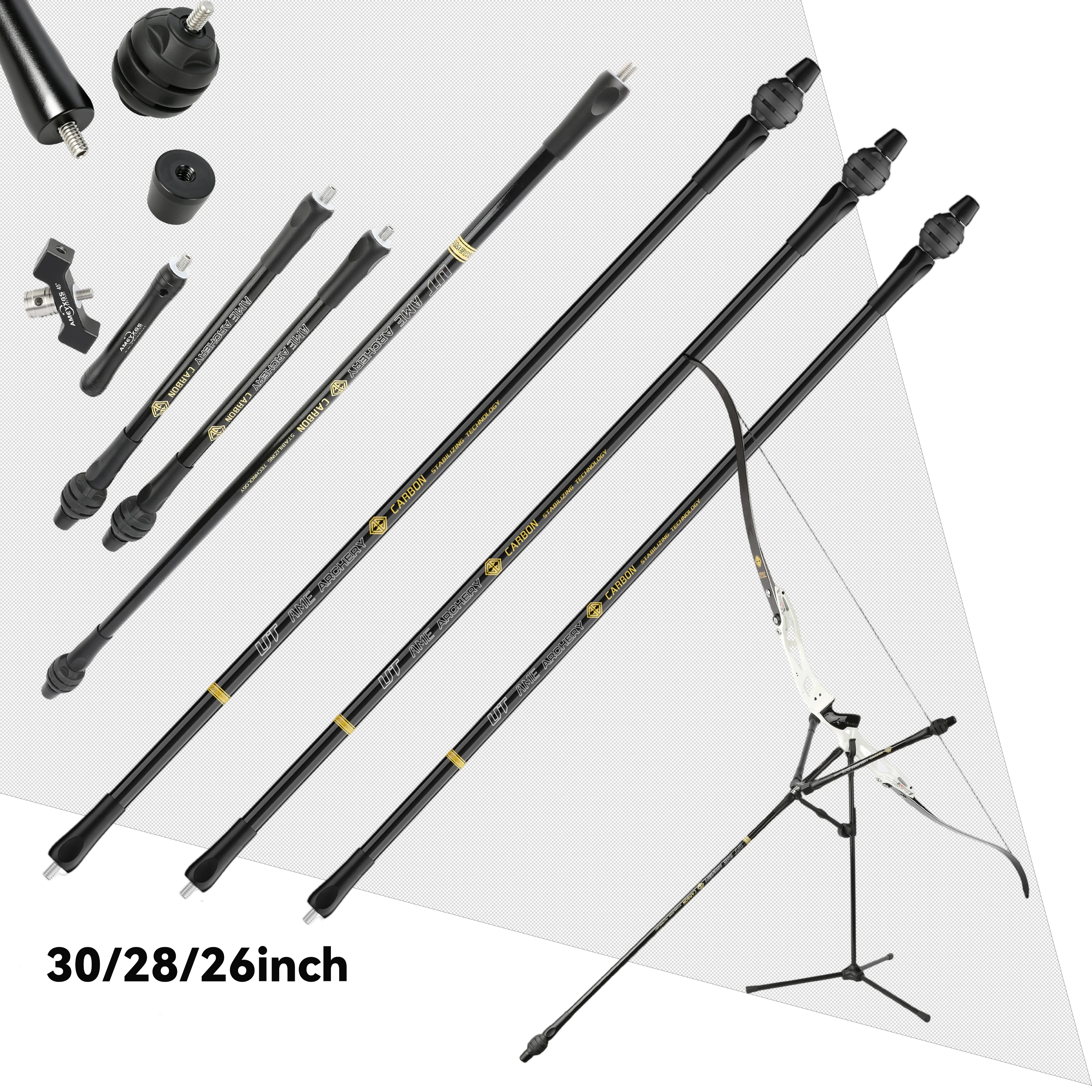 Complete Bow Balance Rod Set Aluminum Carbon 5 Color Main 26/28/30in Side Bars 3/4/5in Extender for Recurve Bow Shooting
Complete Bow Balance Rod Set Aluminum Carbon 5 Color Main 26/28/30in Side Bars 3/4/5in Extender for Recurve Bow Shooting