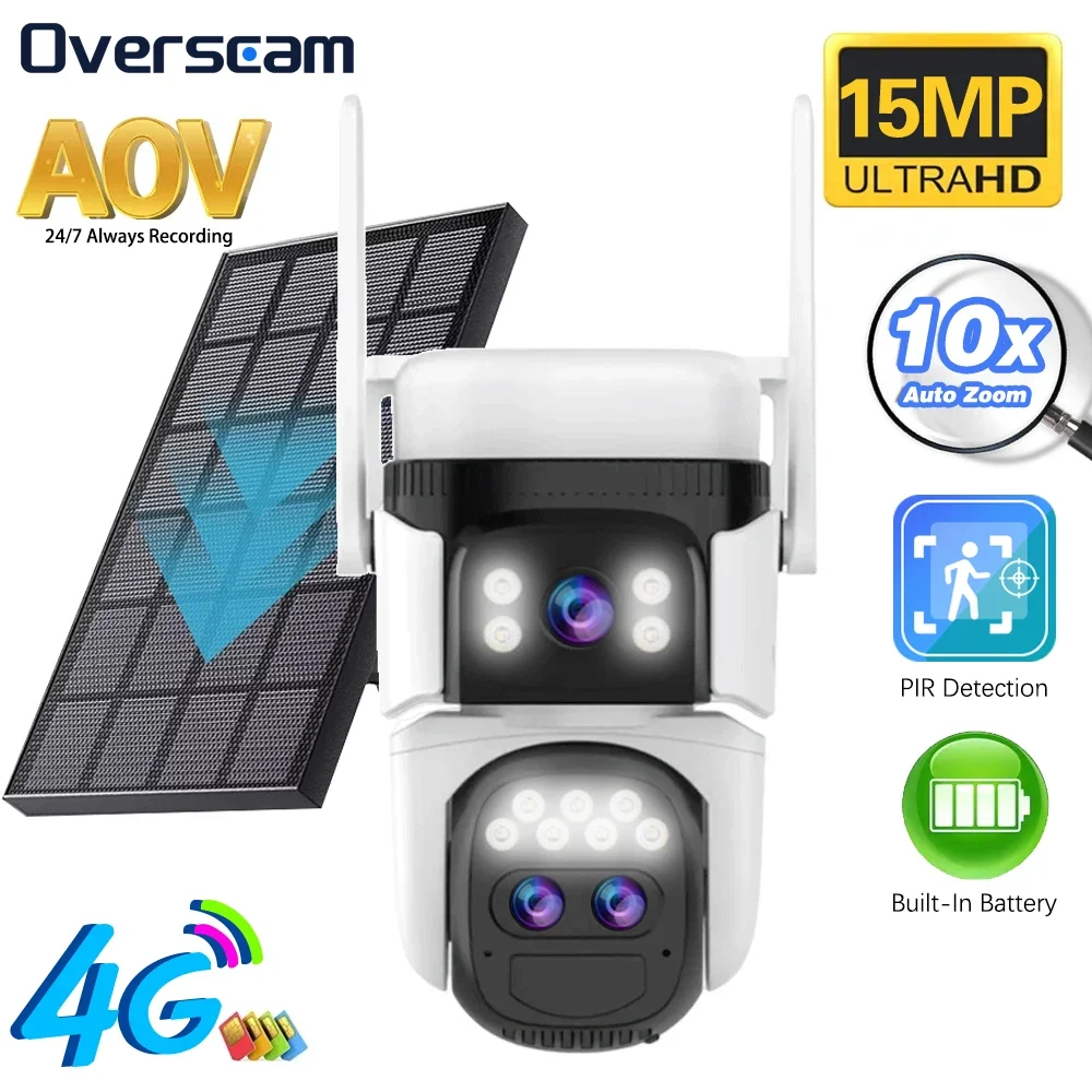 AOV 4G Card 10X PTZ Zoom Camera Three Lens 24-Hour Recording Built-in Battery Outdoor Camera 15MP PIR Detection Security Solar
AOV 4G Card 10X PTZ Zoom Camera Three Lens 24-Hour Recording Built-in Battery Outdoor Camera 15MP PIR Detection Security Solar