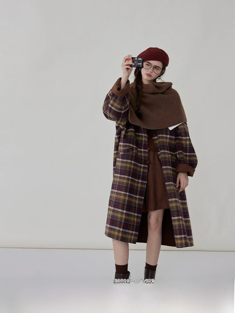 Sauce Purple Plaid Scarf Two-Way Wear Women's Woolen Coat Autumn Winter High-End Feel Long Sleeve Mid-Length Coat
Sauce Purple Plaid Scarf Two-Way Wear Women's Woolen Coat Autumn Winter High-End Feel Long Sleeve Mid-Length Coat