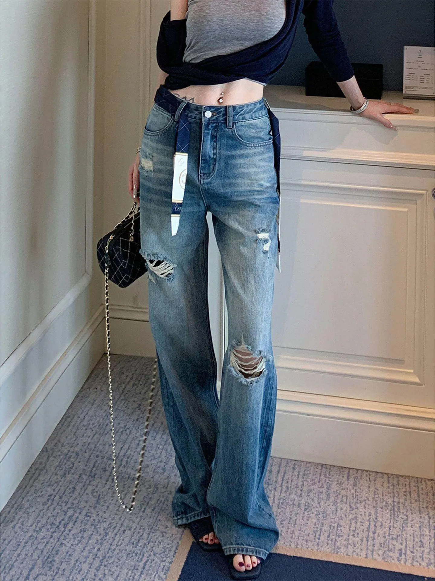 High Waist Wide Leg Jeans Women's Summer Fashion Small Size Drapey Straight Leg Long Pants Distressed Washed out Effect
High Waist Wide Leg Jeans Women's Summer Fashion Small Size Drapey Straight Leg Long Pants Distressed Washed out Effect