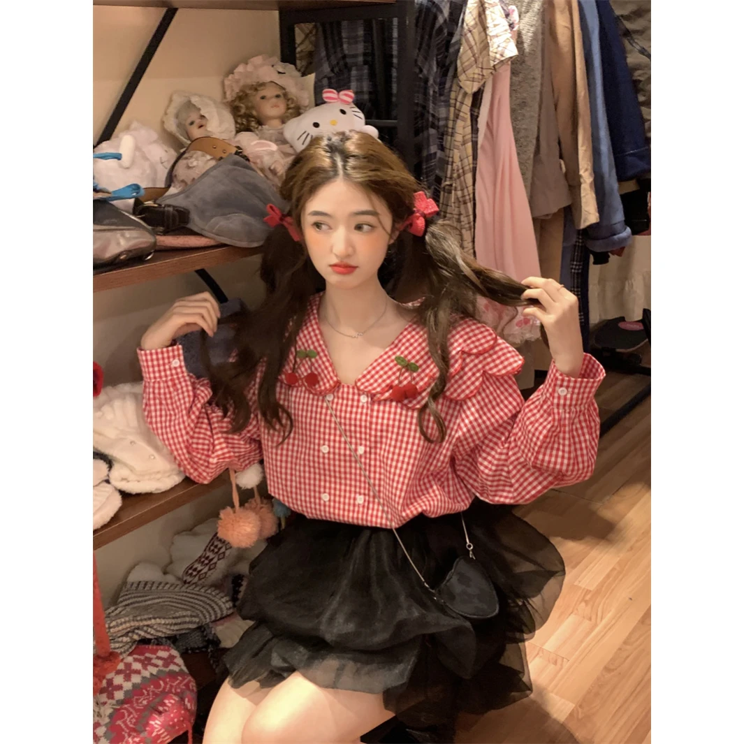 Vanwen Blueberry Cherry Plaid 3D кукольный воротник Long Sve женский irt Sweet Gentle Autumn Top дышащий свободный крой Bubble...
Vanwen Blueberry Cherry Plaid 3D кукольный воротник Long Sve женский irt Sweet Gentle Autumn Top дышащий свободный крой Bubble...