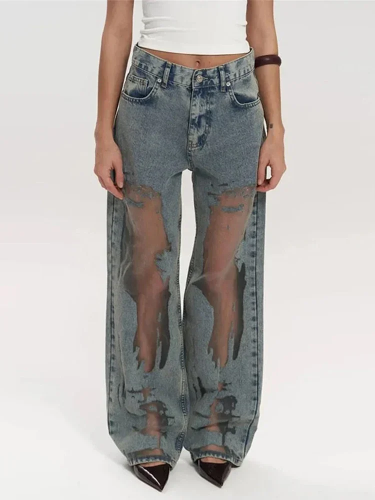 Y2k Cut-out Gradient Woman's Denim Pants Mesh Patchwork Low Rise Jeans for Women Baggy Wide Leg Dragging Vintage Denim Trousers
Y2k Cut-out Gradient Woman's Denim Pants Mesh Patchwork Low Rise Jeans for Women Baggy Wide Leg Dragging Vintage Denim Trousers