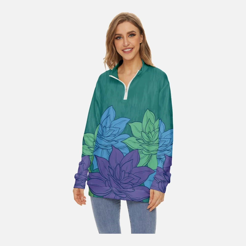 Women Fashion Flowers Printing Sweatshirt Long-sleeved Half Stand Collar Zip Crew Neck Sweatshirt Spring Long Sleeve
Women Fashion Flowers Printing Sweatshirt Long-sleeved Half Stand Collar Zip Crew Neck Sweatshirt Spring Long Sleeve