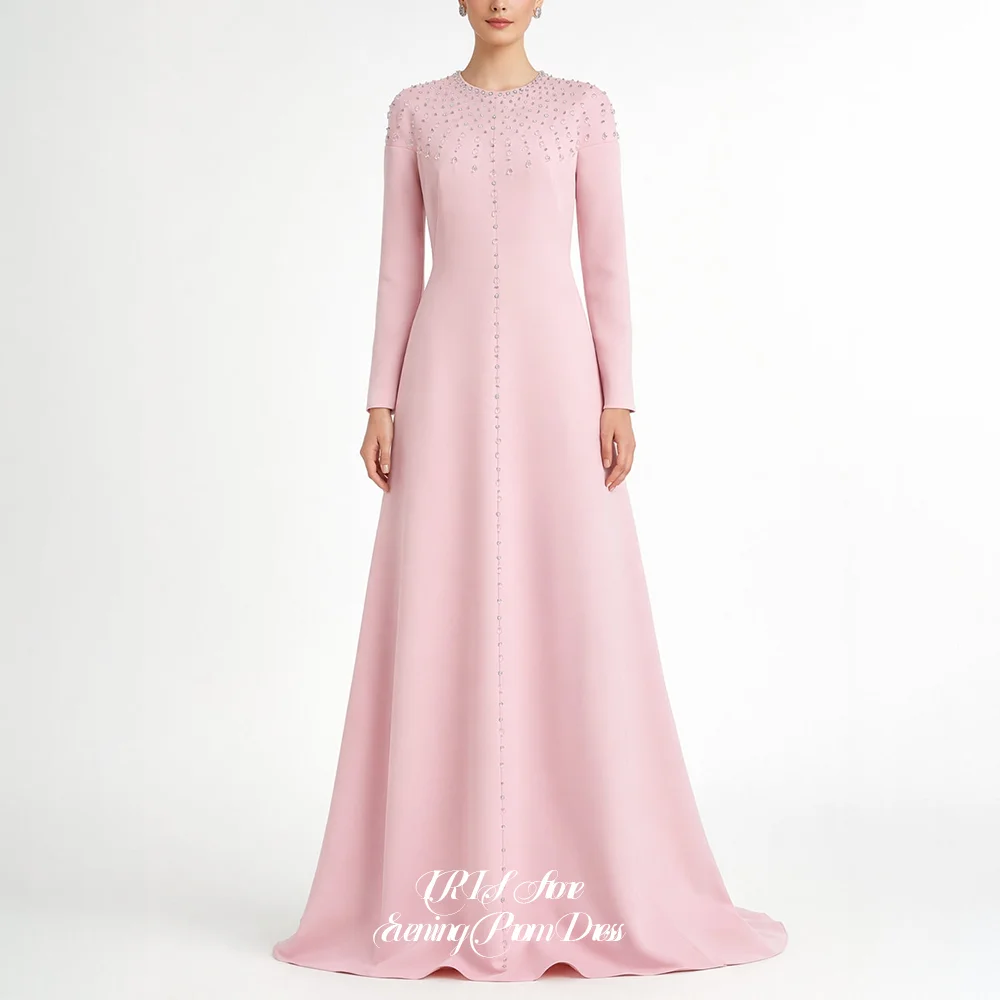 IRIS Luxury Blush Pink Prom Gown Customized for Women Round Neck Long Sleeve Crystal Beaded A-Line Floor for Formal Gala Party
IRIS Luxury Blush Pink Prom Gown Customized for Women Round Neck Long Sleeve Crystal Beaded A-Line Floor for Formal Gala Party