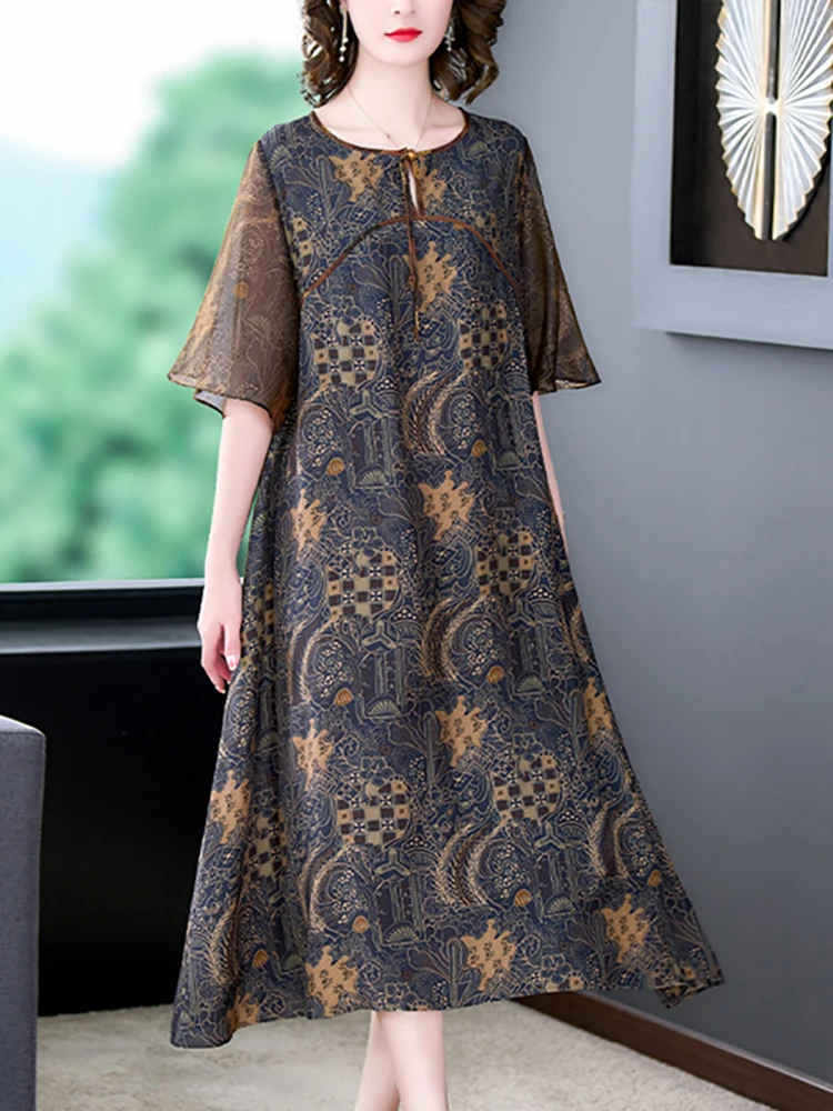 Summer Print Silk Ruffled Short Sleeve Casual Long Dress Women Korean Vintage Elegant Party Vestidos 2024 Loose Waist Prom Dress
Summer Print Silk Ruffled Short Sleeve Casual Long Dress Women Korean Vintage Elegant Party Vestidos 2024 Loose Waist Prom Dress