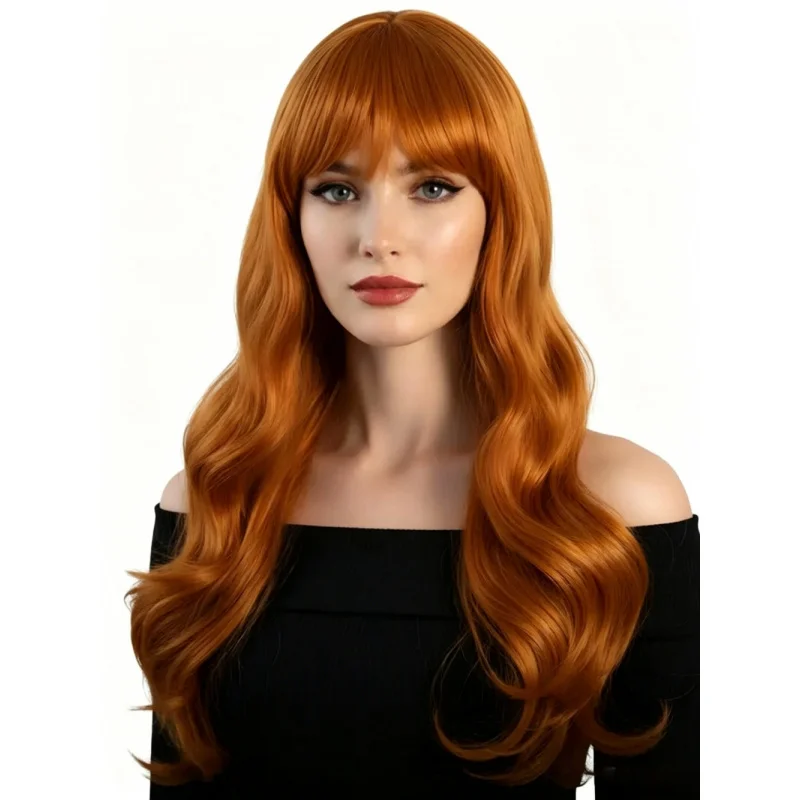 Long Wavy Ginger Orange Synthetic Wig with Bangs – Natural Loose Wave Heat Resistant Fiber Cosplay Daily Wear Wig for Women
Long Wavy Ginger Orange Synthetic Wig with Bangs – Natural Loose Wave Heat Resistant Fiber Cosplay Daily Wear Wig for Women