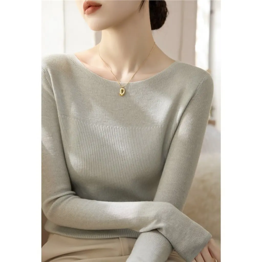 Women's Long-Sleeved Knit Sweater Solid Color One-Character Collar Early Autumn Inner Base All-Match Design
Women's Long-Sleeved Knit Sweater Solid Color One-Character Collar Early Autumn Inner Base All-Match Design