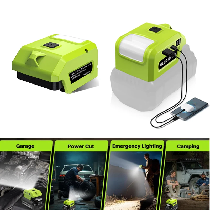 Portable LED Light for Ryobi 40V Battery, for Battery Holder, 3 Lighting Modes, USB/Type-C Charging Port, Outdoor Camping
Portable LED Light for Ryobi 40V Battery, for Battery Holder, 3 Lighting Modes, USB/Type-C Charging Port, Outdoor Camping