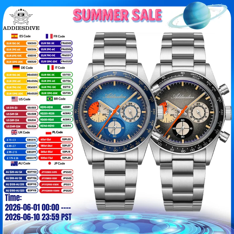 ADDIESDIVE Watch For Men 316L Stainless Steel reloj C3 Super Luminous 10Bar Waterproof 0S20 Movement AD2551 Chronograph Watches
ADDIESDIVE Watch For Men 316L Stainless Steel reloj C3 Super Luminous 10Bar Waterproof 0S20 Movement AD2551 Chronograph Watches