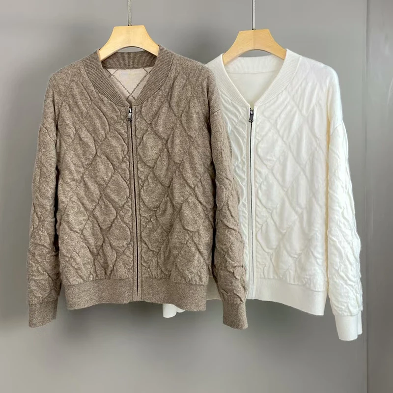 Women's versatile long-sleeved cashmere jacket, diamond-shaped zipper jacket, high-quality 100% cashmere sweater, autumn, new 
Women's versatile long-sleeved cashmere jacket, diamond-shaped zipper jacket, high-quality 100% cashmere sweater, autumn, new