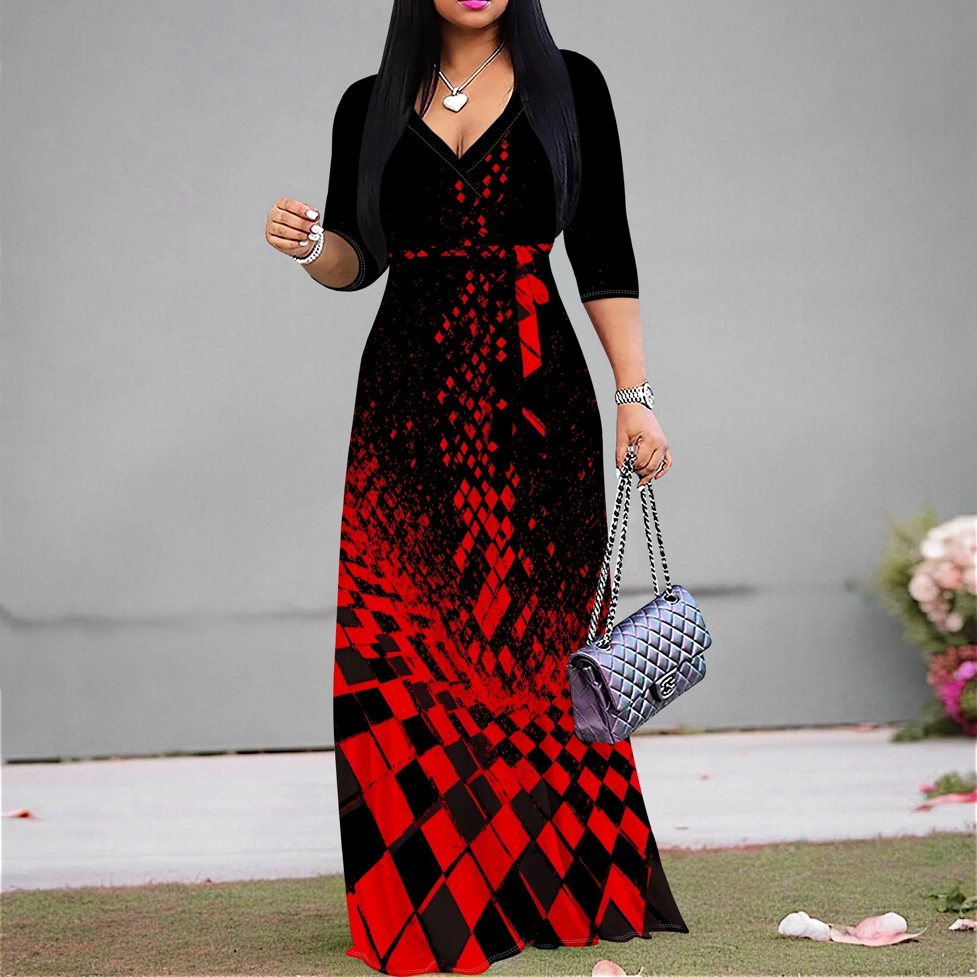 Women’s Gradient Checkered Print Maxi Dress XS-3XL V Neck Tie Waist Long Sleeve Flowy Dress Autumn Winter Party
Women’s Gradient Checkered Print Maxi Dress XS-3XL V Neck Tie Waist Long Sleeve Flowy Dress Autumn Winter Party