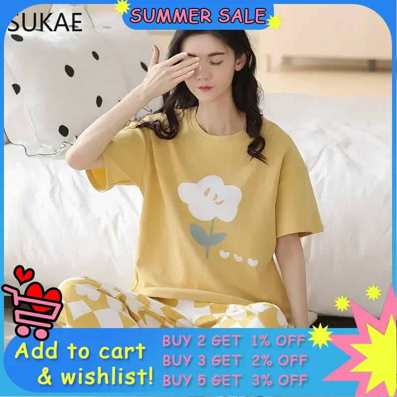 SUKAE 100% Cotton Woman's Capris Pajamas Sets Short Sleeves Calf-length Sleepwear Summer Quarter Pants Homesuits Woman Pijamas
SUKAE 100% Cotton Woman's Capris Pajamas Sets Short Sleeves Calf-length Sleepwear Summer Quarter Pants Homesuits Woman Pijamas