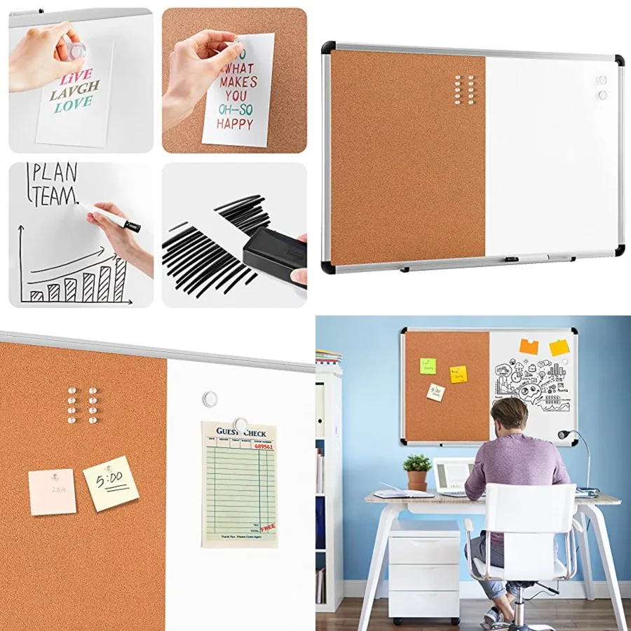Magnetic Dry Erase Whiteboard Cork Board Combo, Wall Mounted for Home, Office and Classroom, Aluminum Frame, 36 x 24, White/Yel
Magnetic Dry Erase Whiteboard Cork Board Combo, Wall Mounted for Home, Office and Classroom, Aluminum Frame, 36 x 24, White/Yel
